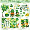 Whaline 6 Sheets St. Patrick's Day Window Clings Large Clover Tree Gnome Window Decals Double-Sided Green Shamrock Gold Co Windows Decor for Irish