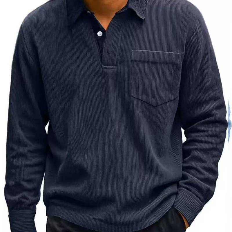 Vintage Corduroy Long Sleeve Shirt With Button Collar For Casual Mens Fashion
