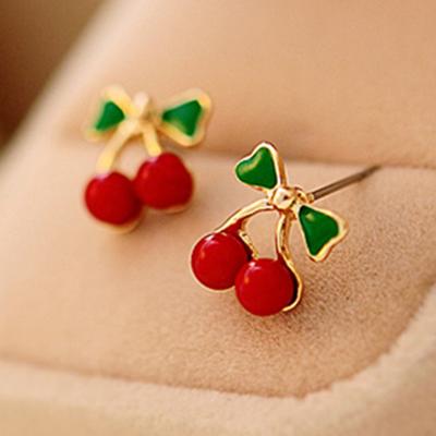 2Pcs Stud Ear Ring Colorful Decorative Color Cherry Stud Earring