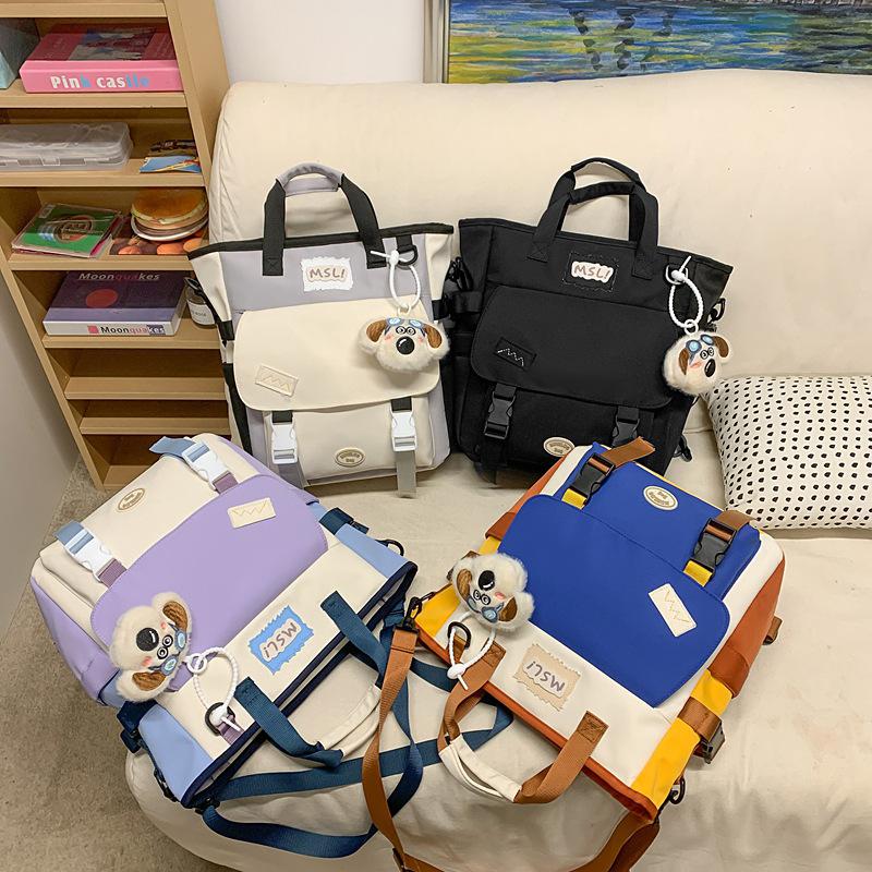 College Style Schoolbag Women's Contrast Backpack Large Capacity Tote Bag Multi-Use Crossbody Bag