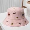Korean-style bear fisherman hat for women, summer casual outdoor embroidered cartoon bucket hat, makes the face look smaller, sun protection sun hat
