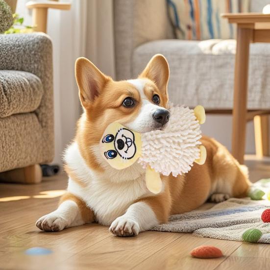 

Squeaky Plush Dog Toy Mop Animal Design Stuffed Crinkle Pet Chew Toy Interactive Puppy Teething Toy for Small Dogs бежевий