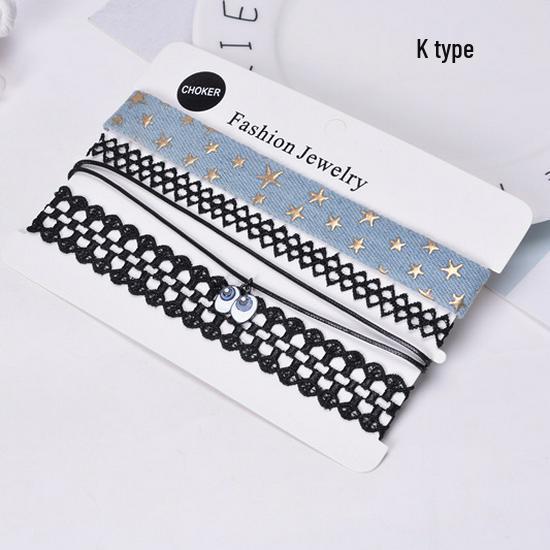 Europäischer & Amerikanischer Stil Sexy Spitze Choker & Schlüsselbeinkette Halskette Set (4-teilig)