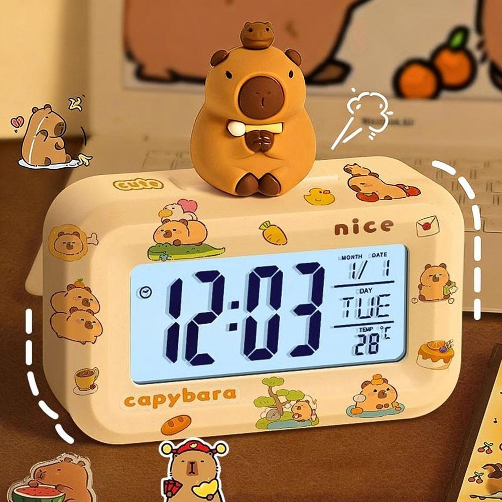 Mini Capybara Alarm Clock Cartoon Desktop Clock Cute LED Digital Clock  Student Dormitory