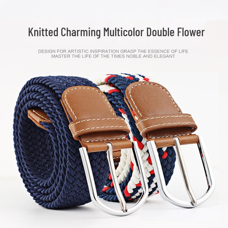 חגורת בד אלסטית יוניסקס עם אבזם פין - אבזם אריגה קז'ואל מתיחה עם הדגש עור