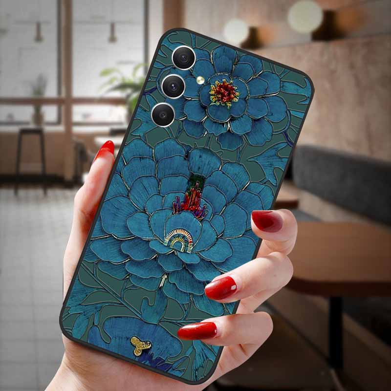 For Samsung Galaxy A55 5G Case 3D Emboss Floral Relief Silicon TPU Soft Phone Cover for Galaxy A15 A25 5G Bumper Funda A 55 A35