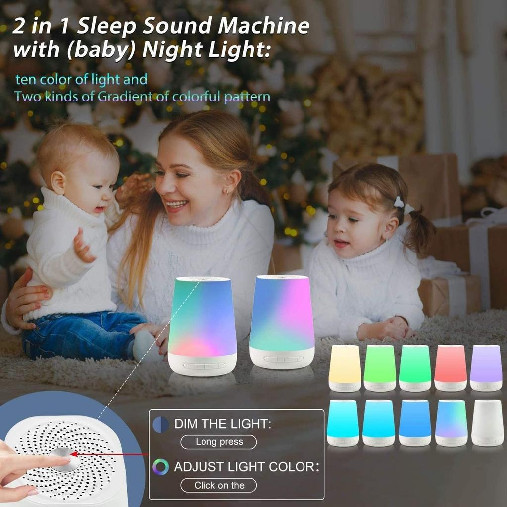 Smart Sleep Aid Night Light and Sound Machine USB Rechargeable Table Lamp with 15 Colors Touch Control Soothing Music Timer for Baby Nursery and Home