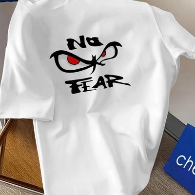 "No Fear" Wütendes Auge Grafikdruck T-Shirt Atmungsaktiv Kühl, Bequem zu tragen, Tägliches Casual