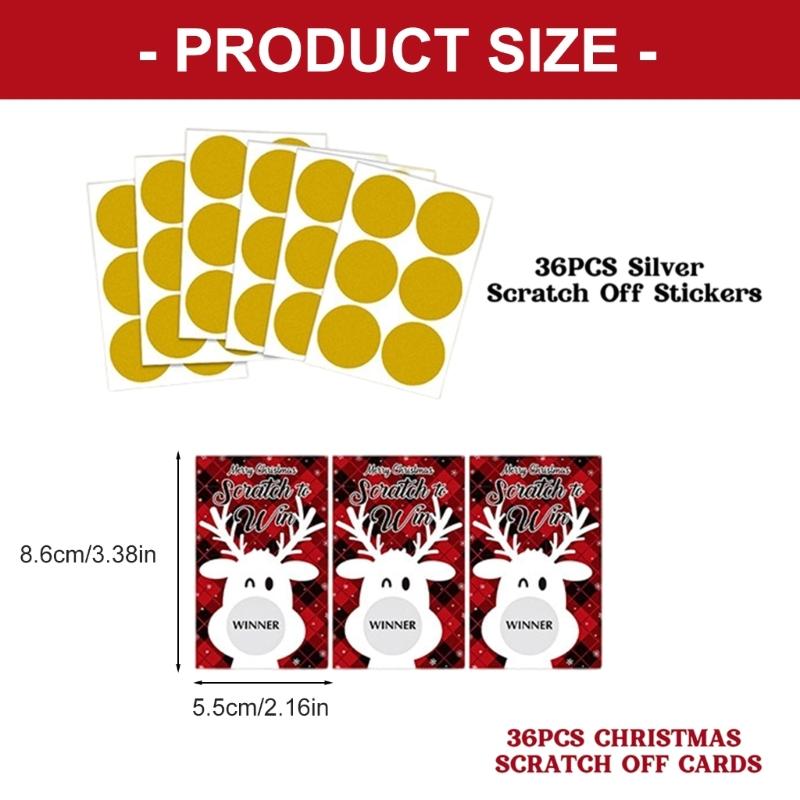 36Pcs Reusable Christmas Party Scratch Off Cards Handmade Gift Coupon Tickets for Birthday Wedding Christmas Celebration