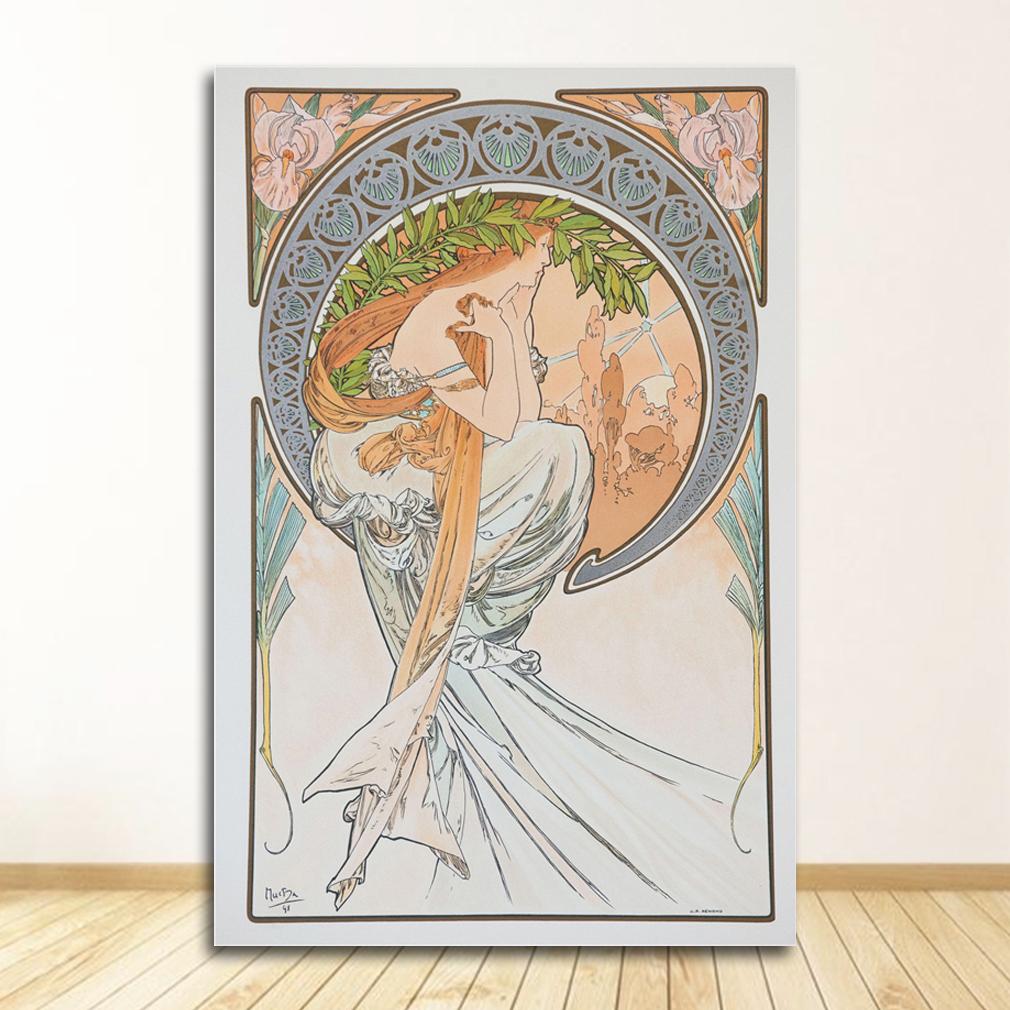 Vintage Room Decor Cloth Fabric Wall Poster Print Silk Fabric Custom Alphonse Mucha Poster Canvas Poster Art Home Decoration