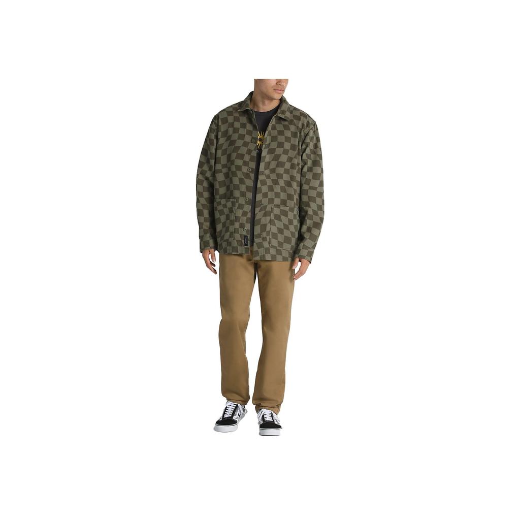 Vans Checkerboard Single Button Long Sleeve Shirt Men Shirts Army-Green VN0008GZ-KCZ