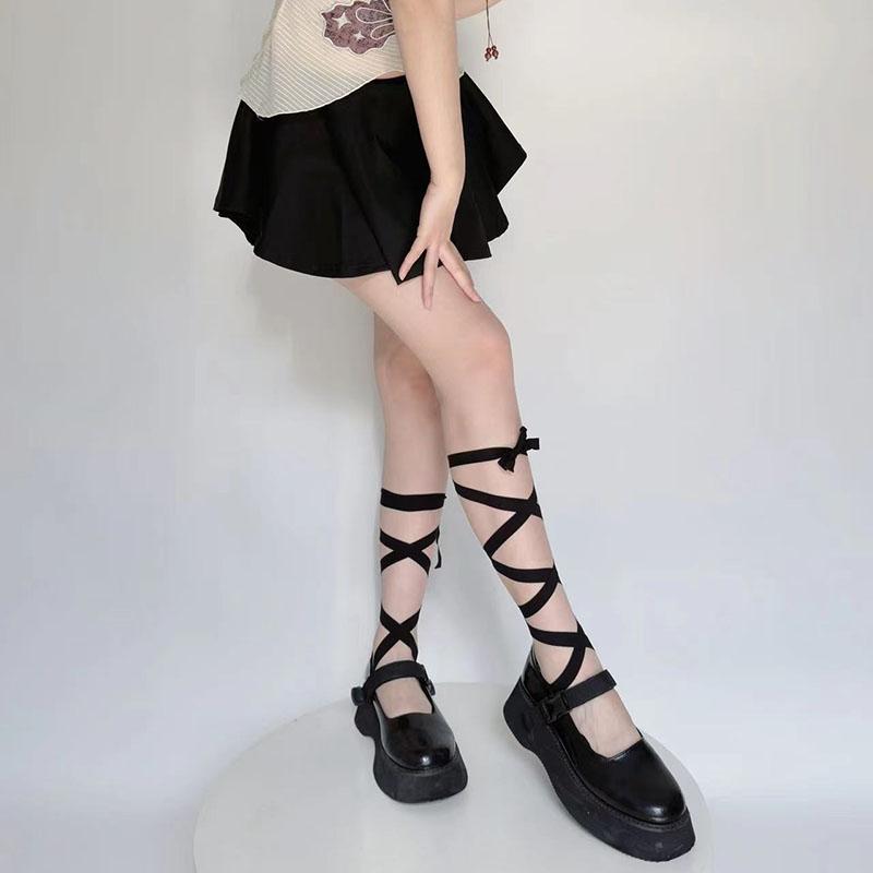 

Ballet Invisible Lace Boat Socks Cross Straps Japanese Girlish Spring Summer Thin Breathable Balletcore Anti Slip Boat Socks One Size