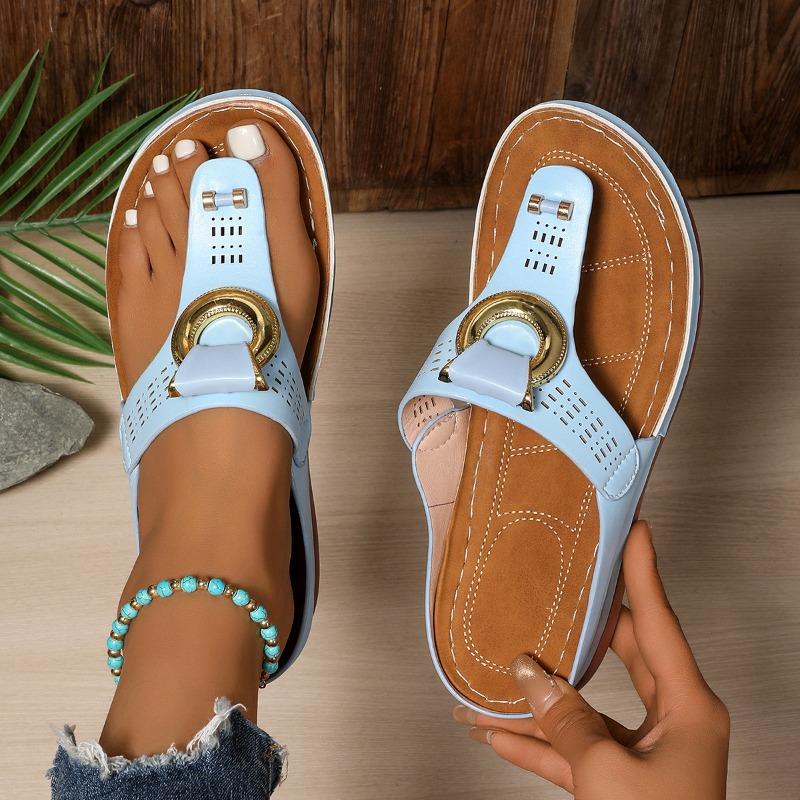 Fashion Women's Fashion Thick-soled Flip Flops Wedge Open Toe Beach Roman Clip-toe Sandal Luxury Metal Buckle Designer Sandals for Women
