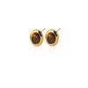 Oval Pearl‑Amber‑Stone 18K Gold‑Plated Stud Earrings, Versatile Women Ear Jewelry