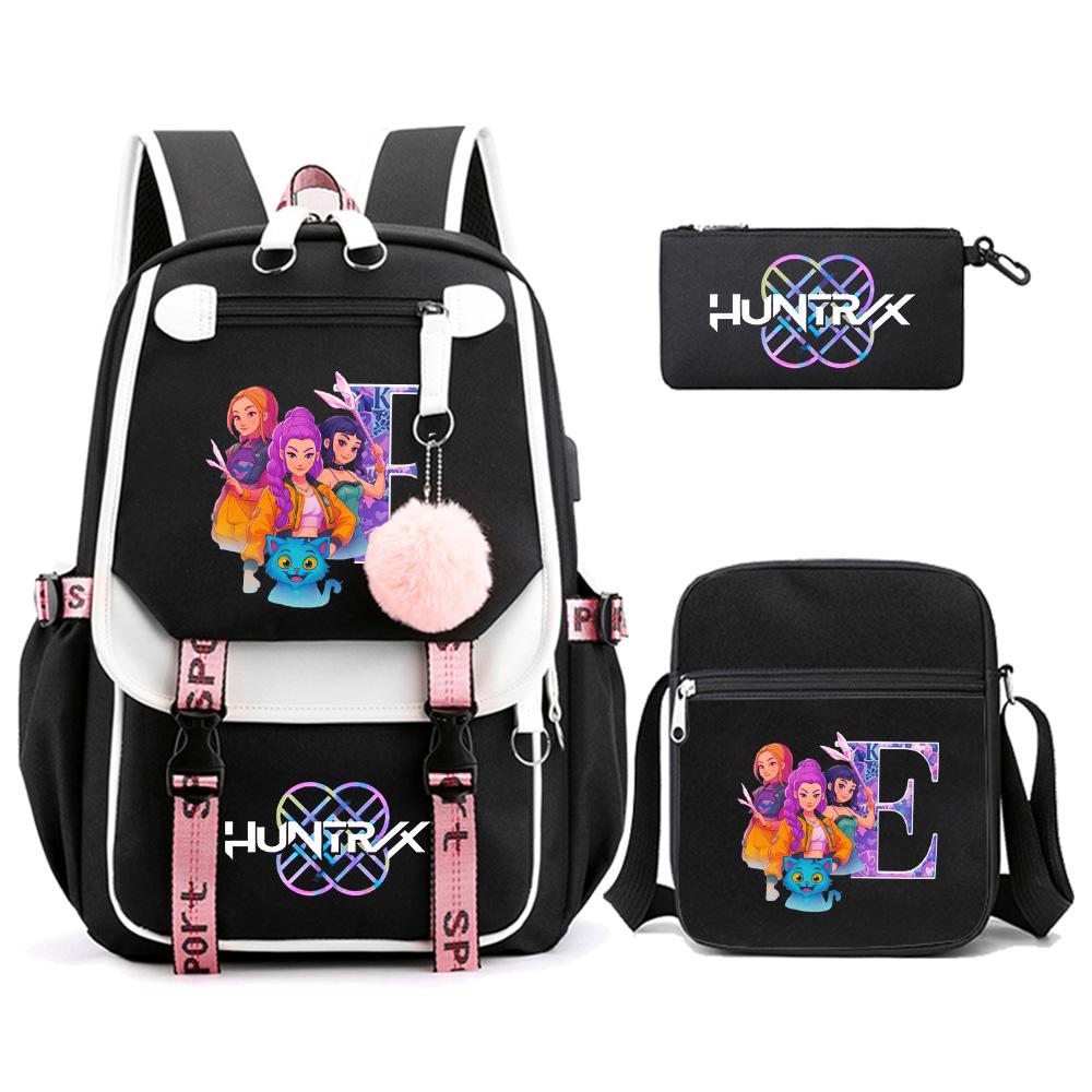 3Pcs/set Anime Cartoon 26 English Letter Printed Backpack with Shoulder Bag for Teenager Student Girl Boy Bookbag Large Capacity Travel Bag Kid Gift