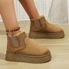 Women's Solid Color Fluffy Boots, Slip On Fleece Lining Platform Soft Sole Boots, Winter Plush Non-slip Warm Boots