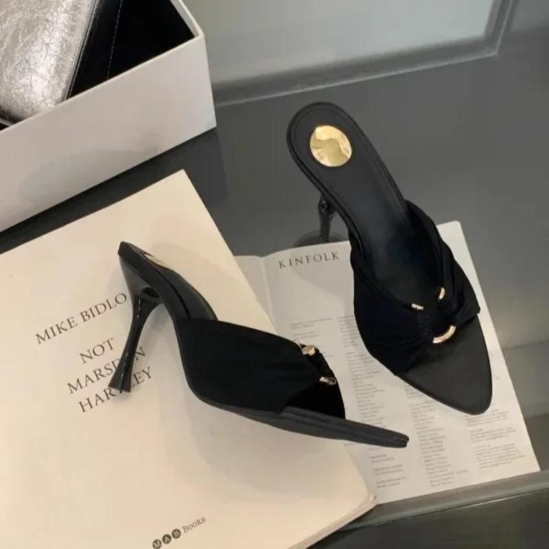 Sexy Pleated Hollow Out Buckle Strap Women Sandals Summer Pointed Toe Thin High Heels Banquet Party Female Shoes