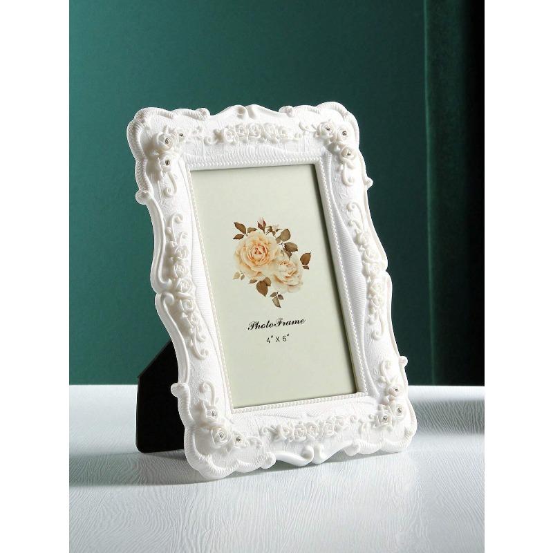 Rose Relief Photo Frame, White Plastic Poster Display Frame for Home Decor Gifts Birthday Graduation