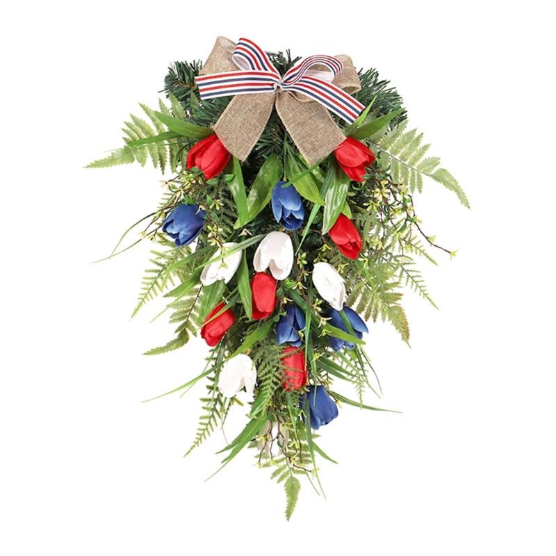 

Elegant Front Door Flower Wreath Silk Tulips Celebrate Independence Day Perfect for Celebrating Independence Day 1