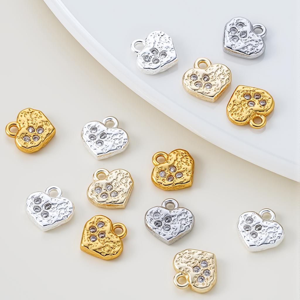 2Piece 14/18K Gold Color Plated Copper Heart Shape Pendants with Zircon for DIY Bracelet Necklace Jewelry Making Accessories