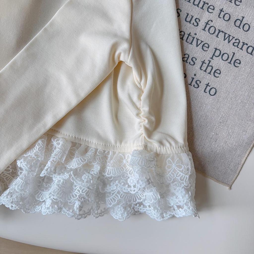 Girls' Korean Style Long Sleeve Lace Trim Top - Spring/Fall Fashion BQB009