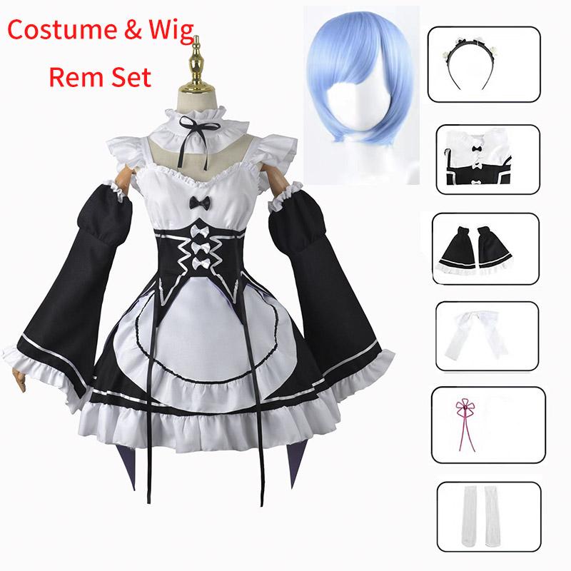 Ram Rem Cosplay Re Zero Re Life Different World Cosplay Costume Maid Servant Dress Twins Wigs Full Set For Role Play