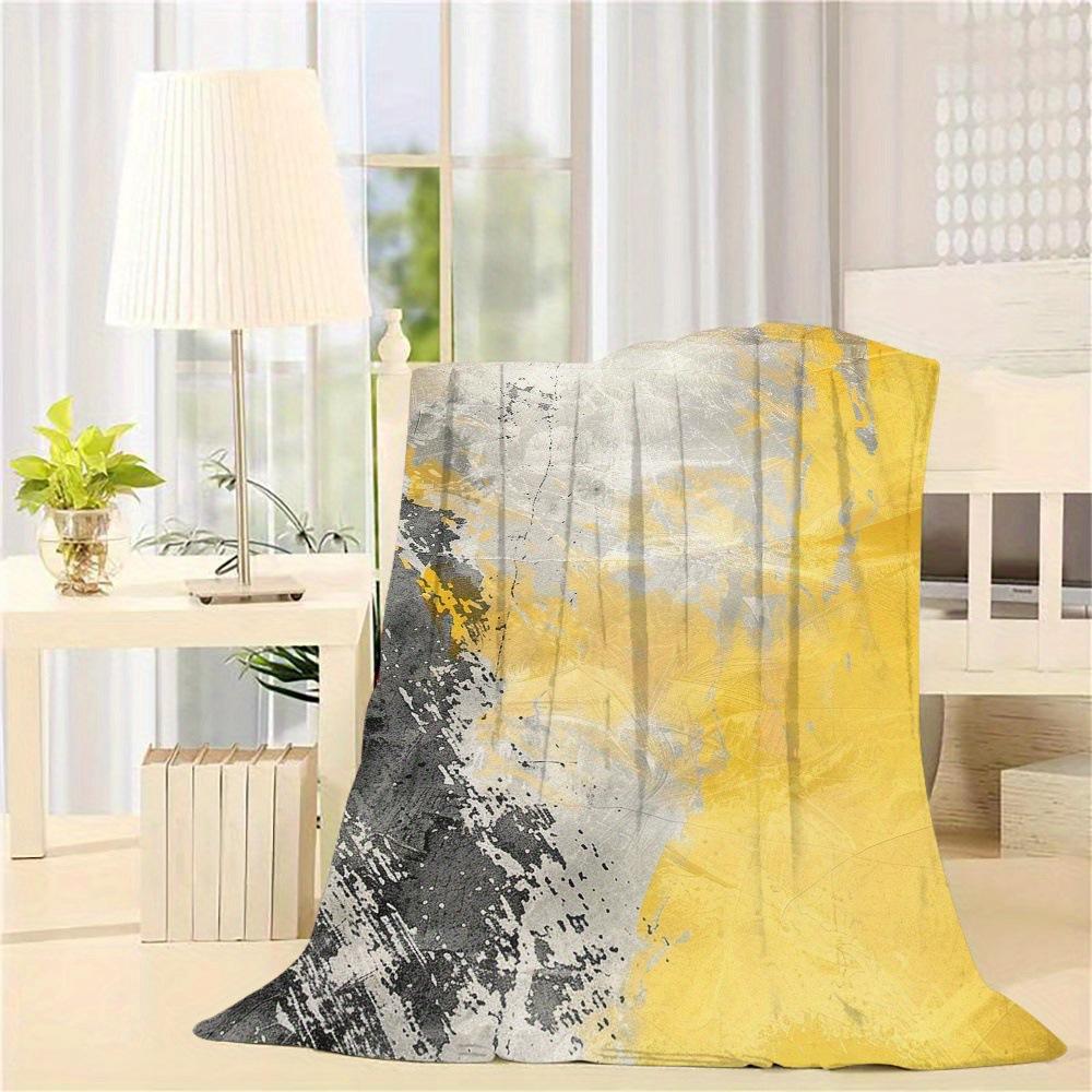Gray yellow abstract graffiti digital-printed polyester Bedroom velvet flannel cover blanket Fleece sofa cover blankets for beds