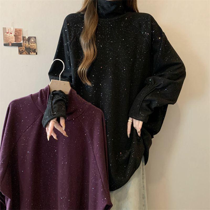Sweater for Women Autumn Winter Thickened Warm Knitted Stretchy Long Sleeve Oversize Long-neck Tops