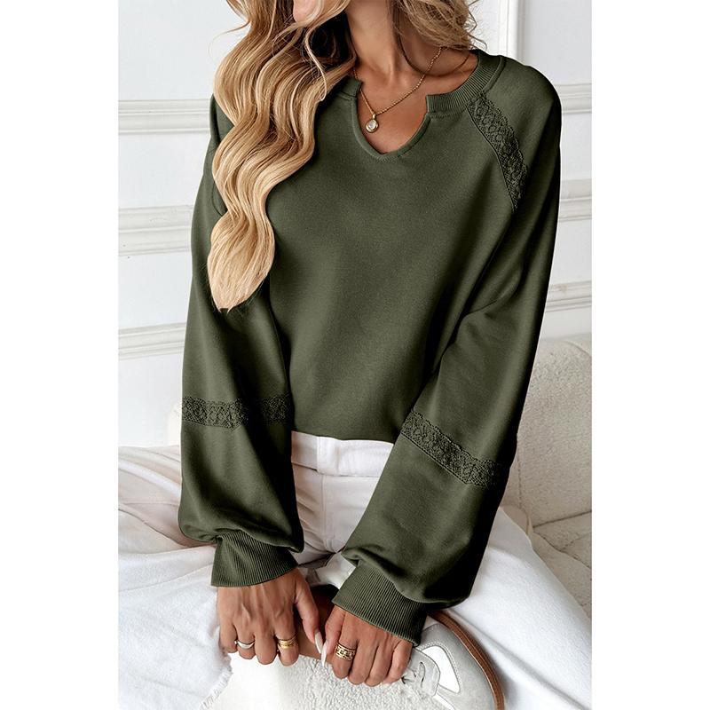 Women's Loose Long Sleeve Sweatshirt Solid Color Half Collar Lace Patchwork Casual Fashion Pullover