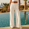 Lounge Wear Pants Women Wide Leg Pants, Drawstring Waist Loose Casual Adjustable Trousers Trousers, Solid Color Palazzo with Pockets
