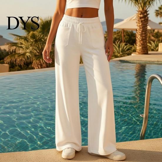 Lounge Wear Pants Women Wide Leg Pants, Drawstring Waist Loose Casual Adjustable Trousers Trousers, Solid Color Palazzo with Pockets