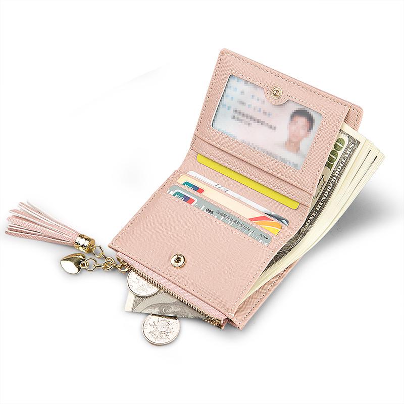 Portamonete con Cerniera e Nappe Stile Coreano - Portafoglio da Donna con Motivo a Croce