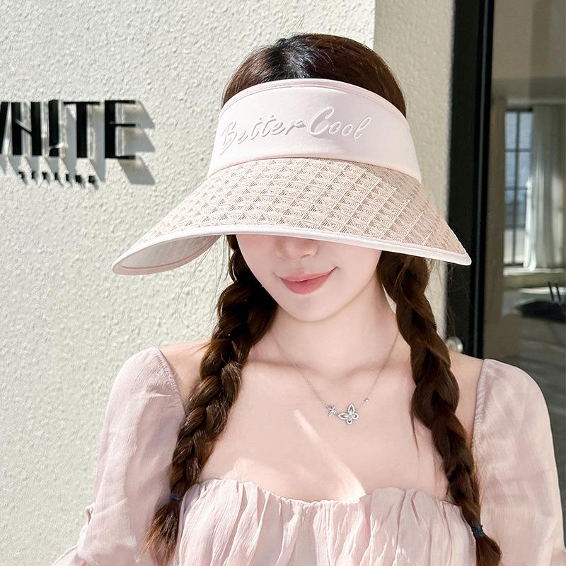 Summer alphabet straw hat women's UV protection empty top hat outdoor big brim basin hat beach travel sun hat