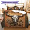 Western Bull Skull Pattern Bedding Set Quilt Cover Pillowcase Home Decor Gift (1 * Duvet Cover + 2 * Pillowcase, Without Core)