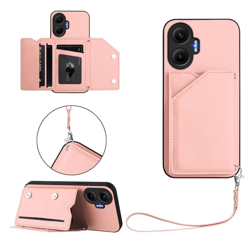 For Xiaomi Redmi Turbo 4 Pro 5G Case Card Holder Kickstand Skin-Touch Phone Cover with Wrist Strap