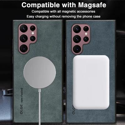 Magnetické kožené pouzdro Magsafe pro Samsung Galaxy S23 S22 Ultra S21 FE S20 S24 Luxusní měkké nabíjení s bezdrátovým nabíjením