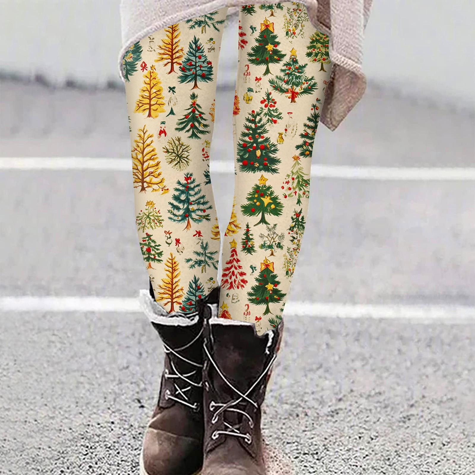 

Женские повседневные облегающие эластичные брюки для йоги с принтом рождественской елки и снежинок, укороченные брюки XL