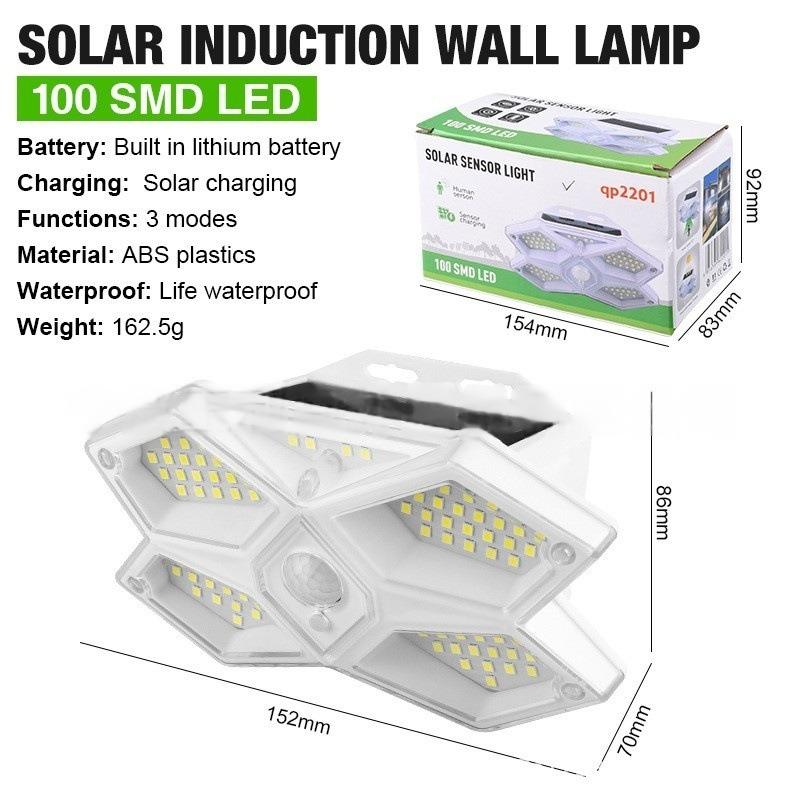 LED/COB Five Sided Solar Wall Lamp, Outdoor Human Body Induction Lamp, Household Courtyard Lamp, Road Fence Lighting Lamp