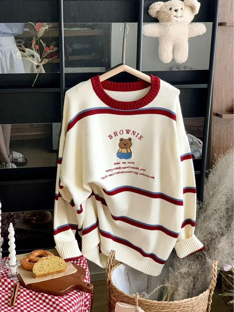 In-Stock Family Bear Sweaters: Parent-Child Knit Outfits for Mother-Daughter-Son, Short-Sleeved for Autumn/Winter