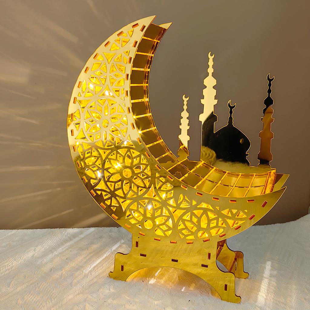 Ramadan Decorations, Ramadan Lantern Decoration, Eid Mubarak Lamp, Small Night Lights, Table Ornament, For Home Eid Party Decoration, Gold Moon Light