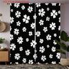 2pcs Elegant White Floral Print Curtains - Black Background   Semi-Transparent Polyester Fabric   Rod Pocket Design for Living Roo