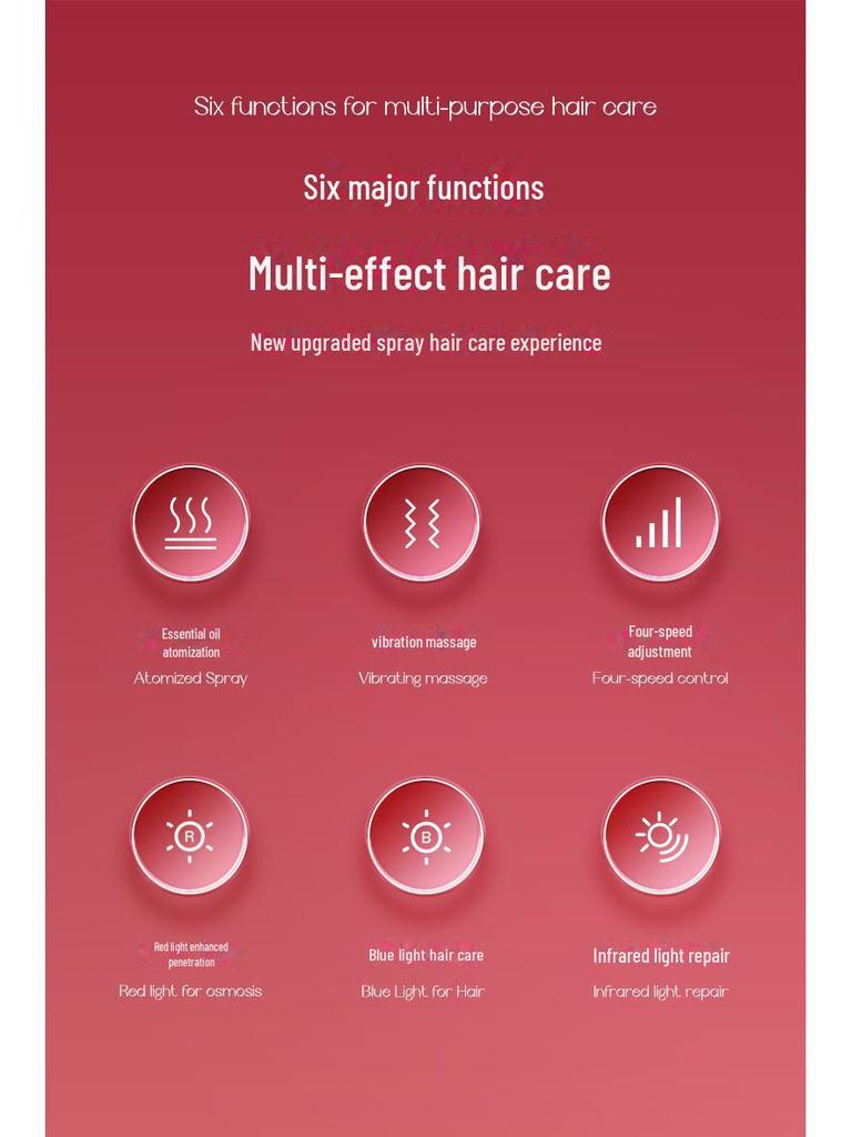 Elektrikli Saç Derisi Masaj Aleti: Sınır Ötesi Sprey Esans Yağı Kırmızı ve Mavi Iıklı Saç Uzatma ve Bakım Tarağı