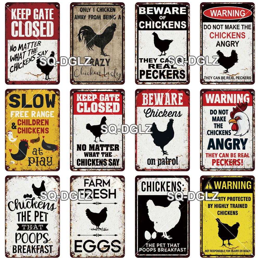 SQ-DGLZ Placă metalică vintage de avertizare Ouă de găini Placă de tablă Placă pentru magazin Home Bar Decor de perete Autocolant Placă de decorare Poster
