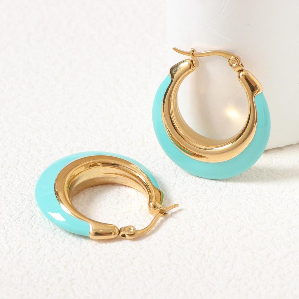 French Retro Tiffany Blue Drip Oil Hoop Earrings - Elegant Style