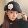 Women S French Style Short Brim Pearl Flower Warm Painter Hat Autumn Winter