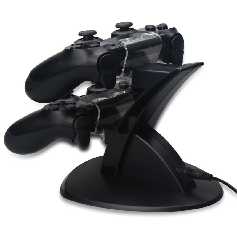 Double Controller Charger USB Charging Dock Station for P4 Gamepad Simultaneous Charging 2 Controllers with LED Light