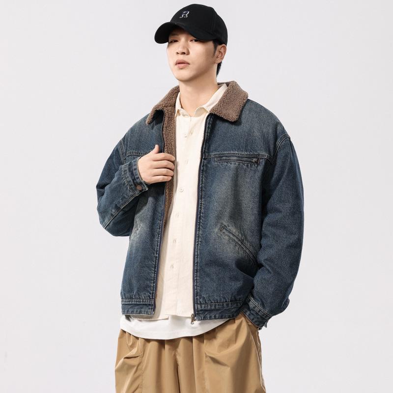 Men's Retro Maillard Lambswool-Lined Winter Denim Workwear Jacket