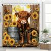 Western Highland Cow Shower Curtain, Funny Cute Cow Print Rustic Country Farmhouse Floral Bathroom Curtain Decor Home With Hook