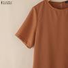 ZANZEA Women Casual Round Neck Solid Color Loose Summer Dress