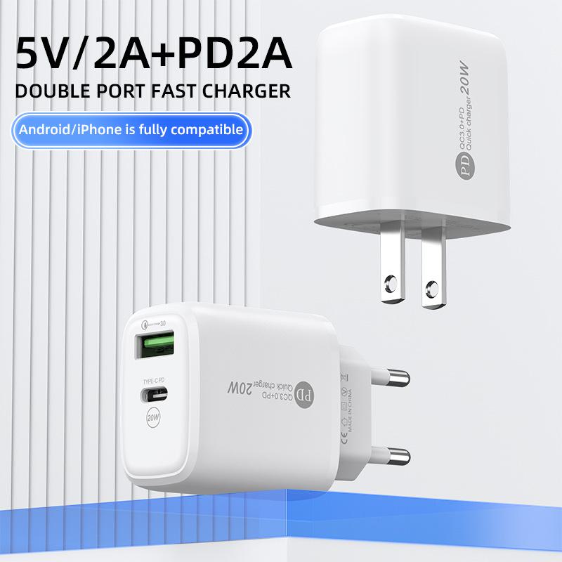 

Портативное дорожное зарядное устройство с портом USB + портом PD для телефонов Android, Apple, США и Европы. Выход 5В2А. European standard белый